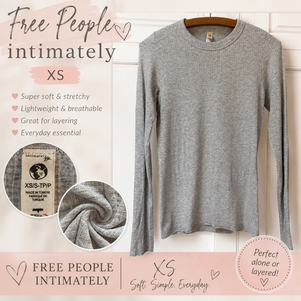 Free People Intimately Ribbed Long Sleeve Top Heather Gray XS OB46170